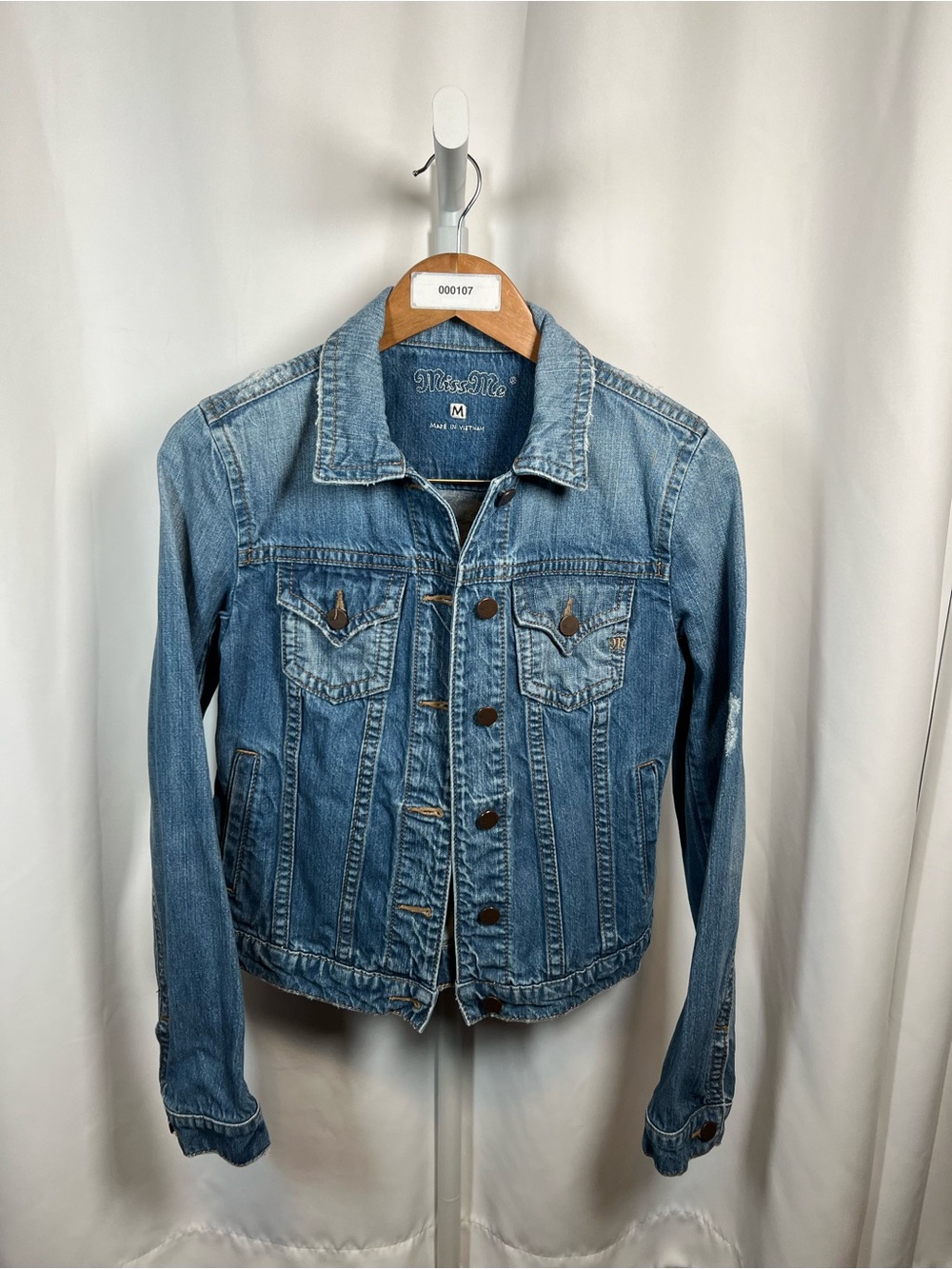 Miss Me Denim Jacket Women’s Medium Blue Button Front Jean Jacket 100% Cotton
